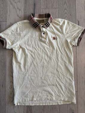 Burberry Check Collar Cotton Piqué Polo Shirt Size S